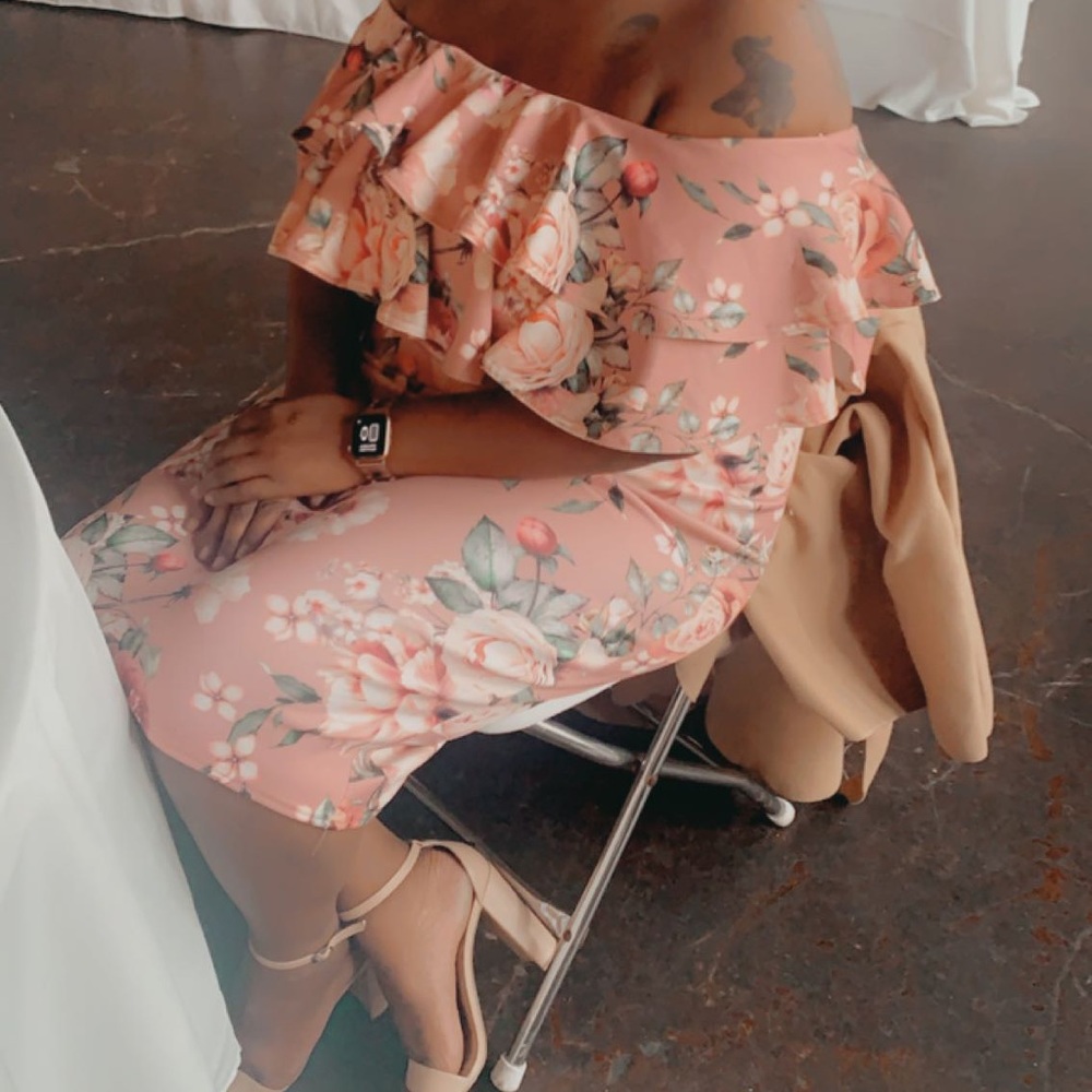 Boohoo plus size floral off shoulder ruffle dress
